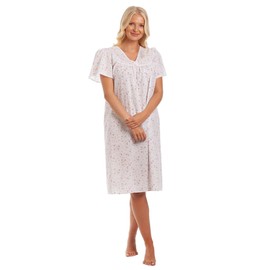 ER Direct Ladies Open Back Floral incontinence Nightie Hospital Maternity Dress Polycotton Nightdress for Women UK Size 8-30 (Pink, UK 16-18)