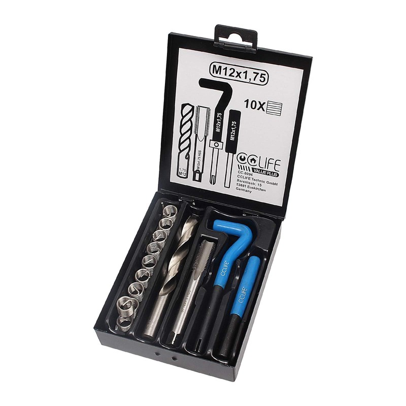 CCLIFE Helicoil Thread Repair Tool Kit M5/M6/M8/M10/M12/M14/M16, Size:M12 X 1,75