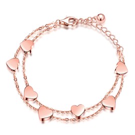 Feilok Women's Layered Bracelet Hearts Bracelet Double Chain Bracelet Delicate Bracelet Made of Stainless Steel for Women Girls, Stainless Steel