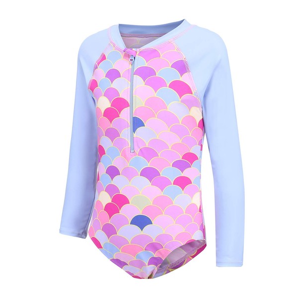 Girls Long Sleeve Rash Guard One Piece Swimsuits Zipper Front