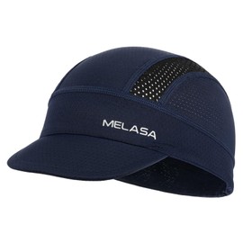 MELASA Cycling Caps Under Helmet, Cooling Mesh Bike Skull Cap with Sun Visor, Sun Protection Cycle Hat for Cycling Running Dark Blue