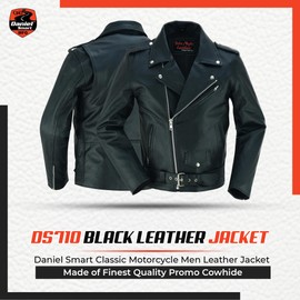 Daniel Smart Leather Motorcycle Jacket for Men Genuine Black Leather Jacket with Polyester Thermal Lining Water Resistant Leather Jacket with Concealed Armory Pocket & Heavy Duty Zippers