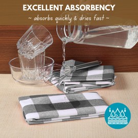 Native Fab 4-Pack Kitchen Towel with Hanging Loop 16x26 inches, Cotton Buffalo Check Kitchen Towels for Cleaning Drying, Washcloths Soft & Absorbent Cloth Rags, Bar Towel, Dish Cloth, Grey