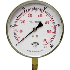 Winters PCT323LF PCT-LF Series Pressure Gauge, 4.5" Dial size, 1/4" NPT, 0/100 psi/kpa, ±1% accuracy