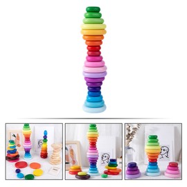 Toyvian Childrens Toys 20Pcs Rainbow Stacked stacking toys Wooden Balanced Stacked Toy Kids Stacking Games Toy Pebbles Building Kids Toys