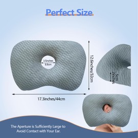 Swaycy Ear Piercing Hole Pillows Side Sleeper Pillow with an Ear Hole for CNH Side Sleepers and Ear Inflammation Pressure Sores, Adjustable Cotton and Polyester Curved Side Pillow, Gray Skew Grid