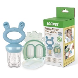 Haakaa Freeze-N-Feed Mini Combo con alimentador de alimentos de silicona y mini bandeja de silicona | Alimentador de alimentos sólidos para bebés | Almacenamiento y alimentador de moldes de paletas de leche materna para calmar las encías de bebé, 1 paque