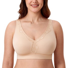AISILIN Women's Wireless Bra Plus Size Full Coverage Seamless Unlined Comfort Beige 34G