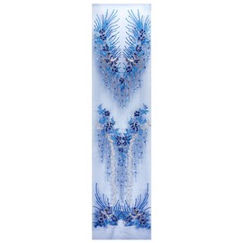 MAYJOYDIY Flower Beads Sequins Lace Appliqué Blue 3D Flower Embroidery Sew On Lace Trim Golden Sequins Lace Ribbon for Headwear Clothing Bridal Accessories Crafts DIY