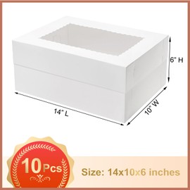 Mefleet Mefleet 10pcs 14x10x6 Cake Boxes with Window Rectangle Quarter Sheet Bakery Boxes for Pastry Baking Cake, Cupcakes, Donuts, Cookies, Pie Treat Packaging White Large