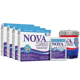 Novadent Limpiador de dentaduras postizas – para prótesis dentales en implantes, revestimiento suave de dentadura y aparato de ortodoncia sin soldadura -1 año (52 sobres)