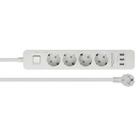 DeLock 4-Way Power Strip with Surge Protection and USB Charger, White