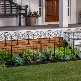Evergreen Tree of Life Metal Landscape Edging 28" Above Ground, 8 ft Long Decorative Garden Fence Panels Animal Barrier, No Dig Edging for Flower Bed, Yard, Lawn