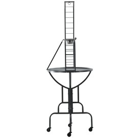 Elegant Design and Strong Wrought Iron Parrot Cockatiel Cockatoo Bird Play Gym Ground Rolling Stand with Metal Pan & Climbing Ladder