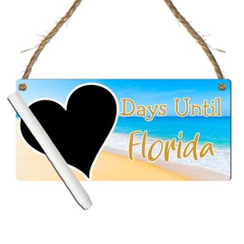 Days Until Florida Countdown Plaque – Hanging Sign with Beach, Palm, and Sunset Designs – Holiday Countdown Chalkboard – Tropical Wall Decor Gift for Florida Lovers (Beach, With Pen)