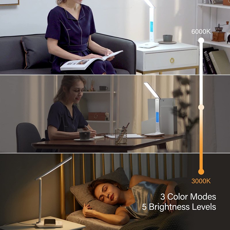 poukaran Desk Lamp, LED Desk Lamp with Wireless Charger, USB