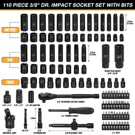 110-Piece Metric 3/8" Drive Impact Socket Set and SAE CR-V Sockets