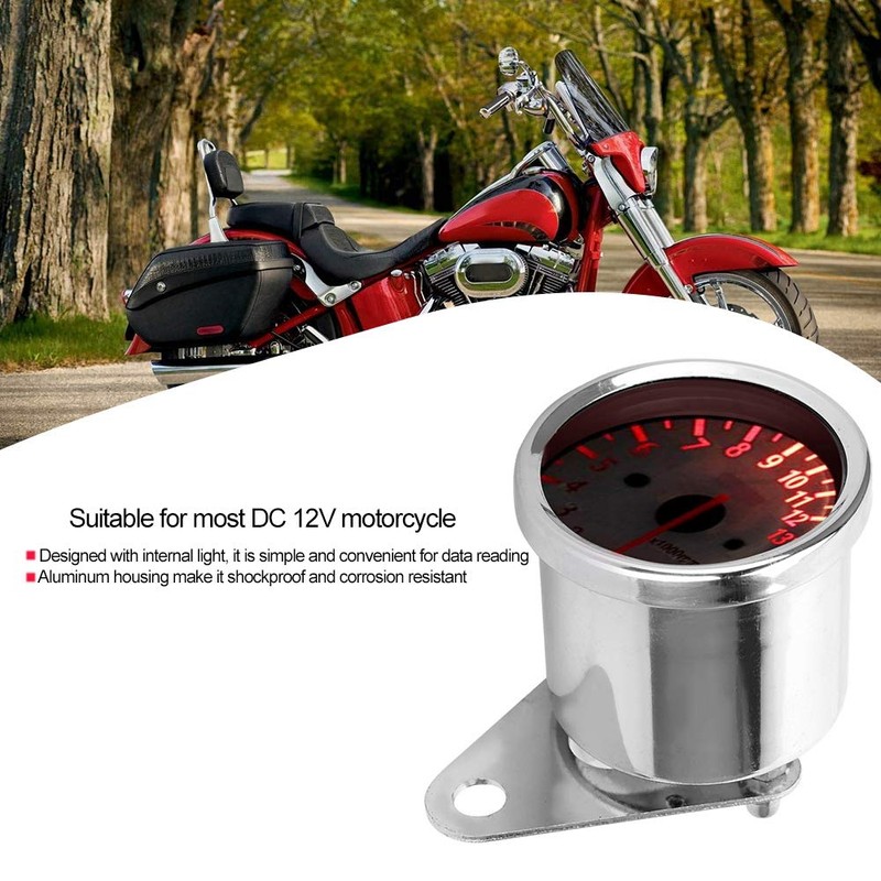 Motorcycle 13000 RPM Tachometer Gauge, 12V Automotive Replacement Tachometers LED