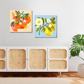 4 Pack Framed DIY Paint by Numbers Kit for Adults Beginner,Fruit Oil Painting Easy Paint by Number with Canvas,Acrylic Paint Kit Arts and Crafts for Adults for Decor 8x8inch