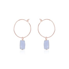 Blue Lace Agate Raw Nugget Hoop Earrings in 14k Rose Gold Fill
