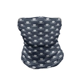 Ambesonne Neck Warmer, Jolly Roger Pattern, Dark Blue White