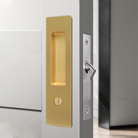 Hoconnie Pocket Door Handle Sliding Door Lock Pocket Door Lock Invisible Recessed Door Handle 160mm No Key (Gold)