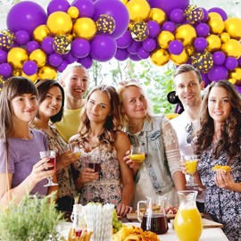 Dark Purple Gold Balloon Garland Arch Kit - 121PCS Purple and Gold Balloons Dark Purple Balloon for Birthday Wedding Anniversary Retirement Graduation Party Decorations