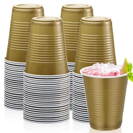 Zubebe 100 Pack 18oz Plastic Cups, Disposable Plastic Cups Large Drinking Cups for Wedding, Graduation Party, Beer Taste Serving, Snacks Samples and Tastings(Gold and White)