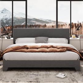 Allewie King Size Bed Frame with Adjustable Headboard, Upholstered Platform Bed with Wood Slats, Heavy Duty Mattress Foundation, No Box Spring Needed, Noise-Free, Easy Assembly, Dark Grey