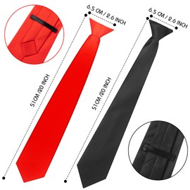 2 Pieces Men's Clip on Ties 20 Inches Solid Color Clip on Ties Pre Tied Neckties for Office Uniforms(Red, Black)