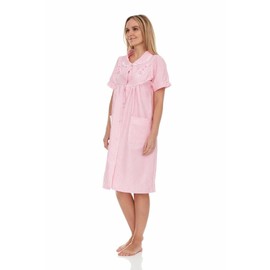 Dream8teen Women's Snaps Front Closure House Dress Short Sleeve Woven Housecoat Duster Lounger Robe, 2010 Pink, 4X-Large