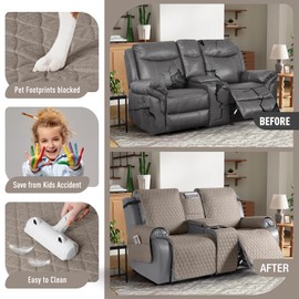 TAOCOCO 100% Waterproof Loveseat Recliner Cover with Console, Non-Slip Washable Reclining Couch Cover for 2 Seats, Furniture Protector for Dogs, Taupe