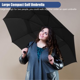 Fulynmen 62 Inch Large Travel Compact Umbrella Windproof Golf Umbrella Big Inverted Umbrellas for Rain with 10 Ribs Double Canopy Vented Automatic Open Close Reflective Stripe Black