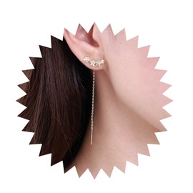 Yheakne Boho Crystal Star Ear Climber Earrings Gold Long Tassel Chain Drop Earrings Cluster Cz Star Crawler Earrings Rhinestone Star Chain Threader Earrings Jewelry for Women and Girls