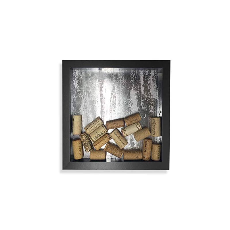 Wine Cork Shadow Box, Farmhouse Glam, Black & Silver, 9