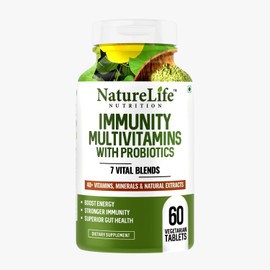  Immunity Multivitamins with Probiotics (60 Veg Tablets) 40+ Vitamins, Minerals & Natural Extracts, 7+ Vital Blends for Immunity, Energy & Digestion