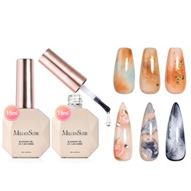 MelodySusie Clear Blooming Gel for Nail Design, 2PCS 0.53 Fl Oz Marble Watercolor UV Gel Nail Polish, Spreading Effect Sheer Painting Gel Nail Art Supplies, Nail Salon Manicure at Home for Women