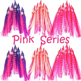 30pcs 5" Squid Skirt Crinkle Hoochies 13cm Wavy Octopus Fishing Soft Lure -3 Colors- Pink, Glow/Pink, Pink/Purple