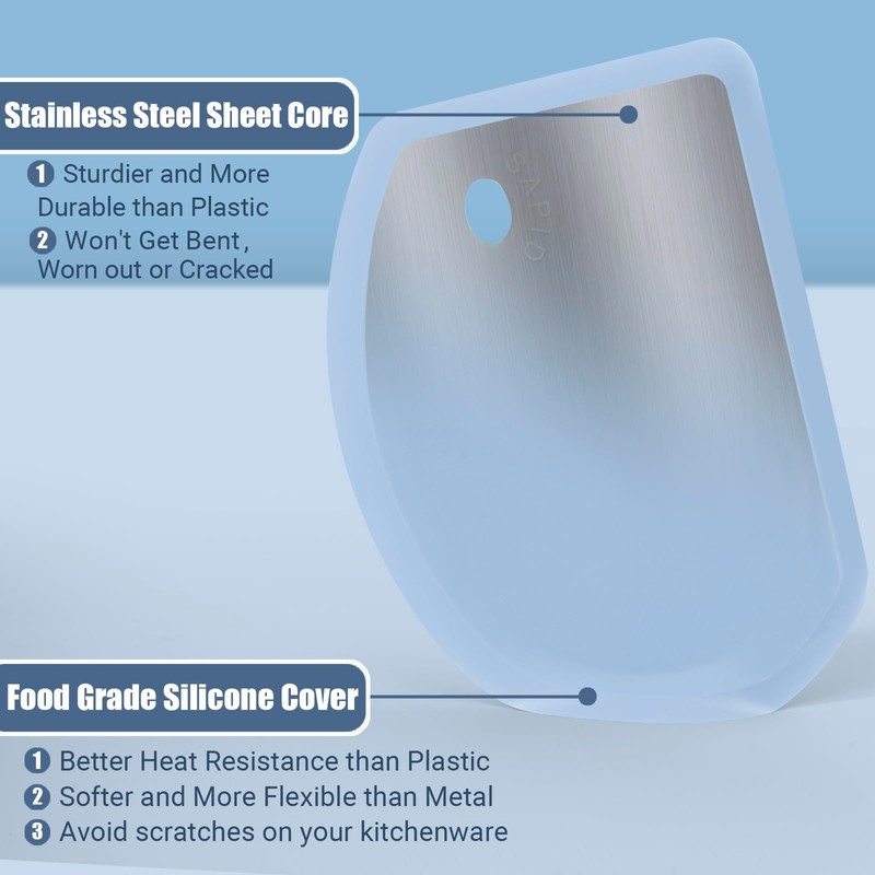 Silicone Dough Scraper with Stainless Steel Sheet, Curved Edge Flexible