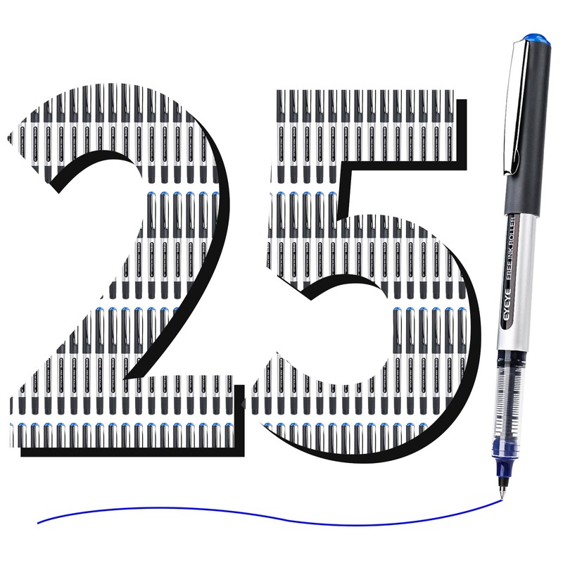 EYEYE 25 Pack 0.5mm Blue Rollerball Pens Extra Fine Point