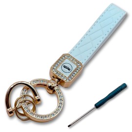 HYmish Key Chain for Cars, Women's, Men's, Metal Fittings, PU Leather, Smart Key, Glitter, 5.3 inches (13.5 cm), White