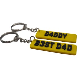 MadeBy3D Daddy Number Plate Keyring, Best Dad Car Registration Plate Keyring, Fathers Day Gift (Best Dad Yellow)