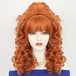 NiceLisa Agnes Retro Victorian Beehive Ginger Orange Long Curly Women Wigs Bouffant Rococo Fashion Party Cosplay Wig with Bangs