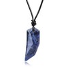 COAI Wolf Tooth Leather Cord Sodalite Blue Stone Necklace