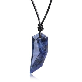 COAI Wolf Tooth Leather Cord Sodalite Blue Stone Necklace