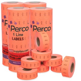 Perco Sale Labels for Perco 1 Line Labeler Gun, Fluorescent Red - 4 Sleeve, 32,000 Labels