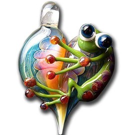Awesome Frog pendant - Glass frog heart necklace lampwork pendant focal bead - Boomwire Glass jewelry