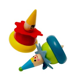 Toyvian Pack of 2 Wooden Spinning Top Flip Tops Toy Clown Painted Nursery Education Toy for Children