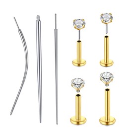 QWALIT Piercing Taper Threadless Jewelry Changing Tool Internal Threaded Piercing Taper Insertion Threader Tool Gold Flat Back Trgus Earring Applicator Tools Nose Labret Lip Studs Push Pin 20g 16g