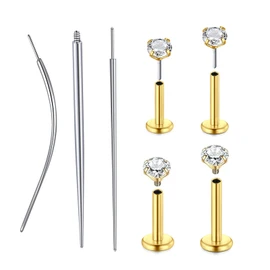 QWALIT Piercing Taper Threadless Jewelry Changing Tool Internal Threaded Piercing Taper Insertion Threader Tool Gold Flat Back Trgus Earring Applicator Tools Nose Labret Lip Studs Push Pin 20g 16g